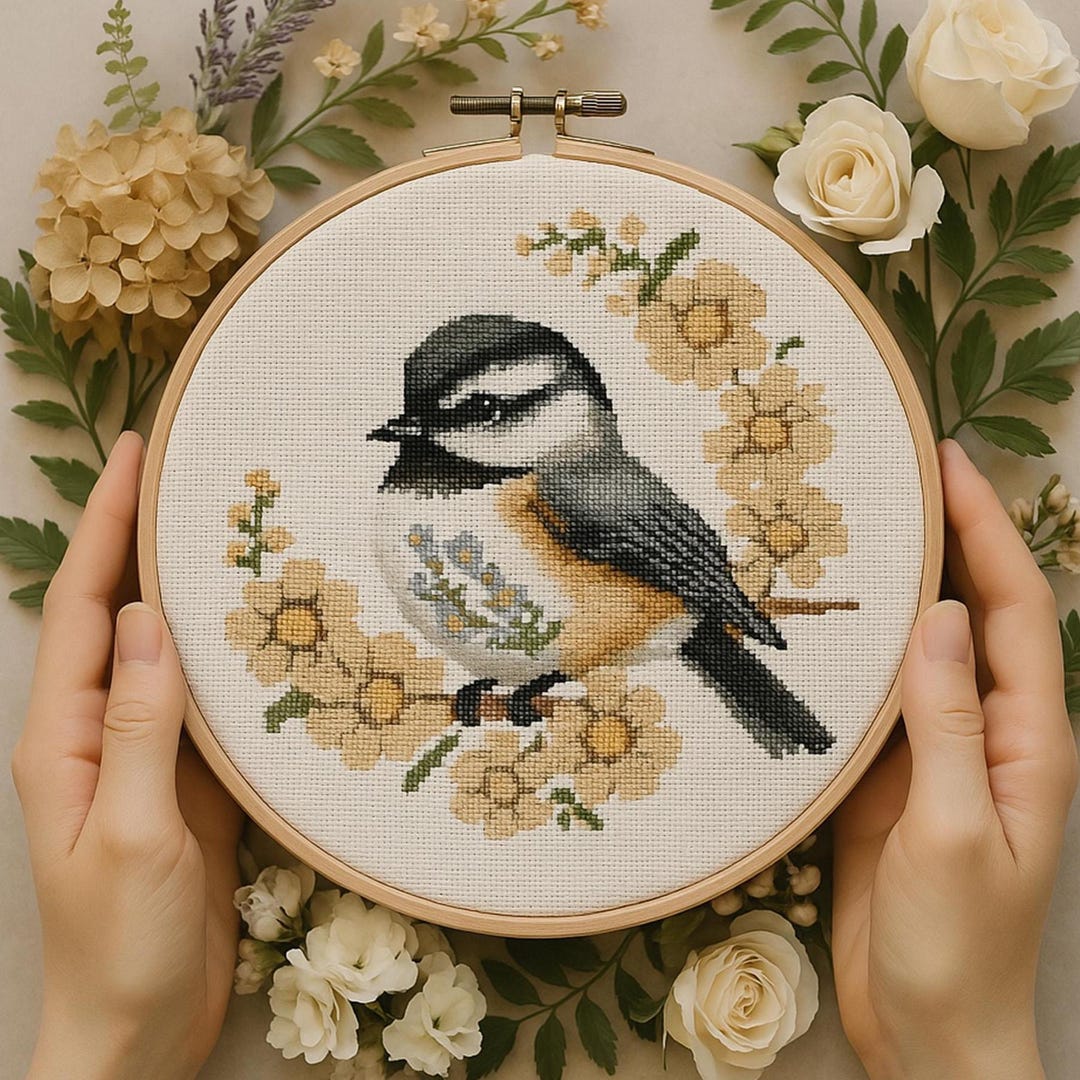 Floral Chickadee Bird Cross Stitch Pattern Elegant Lovers Bird Cute ...
