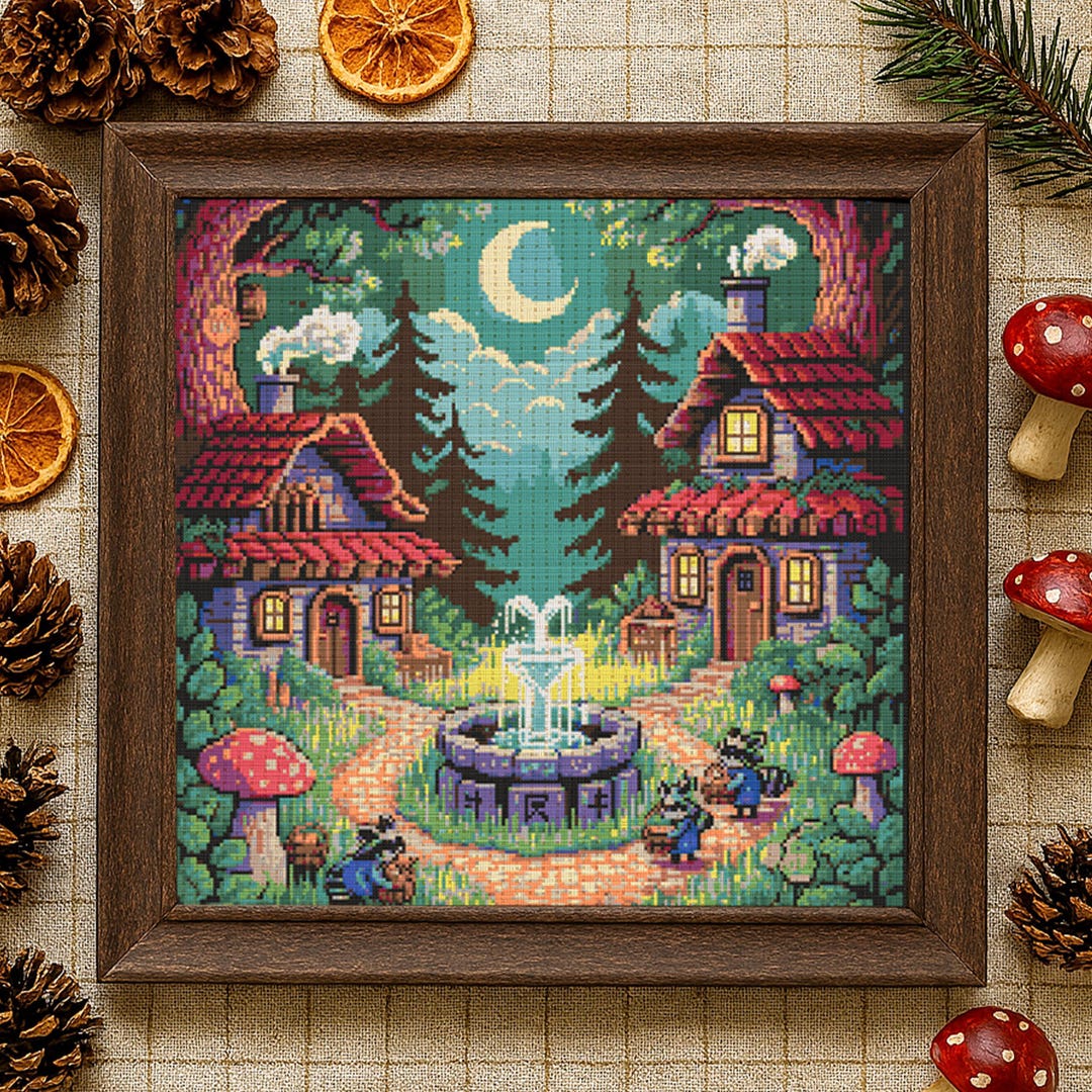 Enchanted Forest Village Cross Stitch Pattern Cozy Forest Cabin Autumn ...