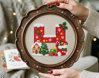 Christmas Letter H Cross Stitch Pattern: Gingerbread House Monogram Tree Gifts Embroidery PDF