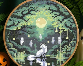 Enchanted Forest Fox Cross Stitch Pattern Halloween Haunted Forest Fox Embroidery  Spooky Forest Halloween Gothic Cross Stitch PDF Lovers