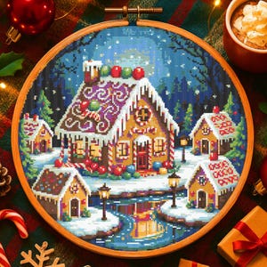 Christmas Gingerbread House Cross Stitch Pattern Candy Cane Holiday Village Embroidery Pattern Gingerbread House Village Cross Stitch PDF
