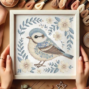 Floral Bluebird Cross Stitch Pattern, Elegant Bird & Flowers Embroidery, Nature-Inspired Needlework, Botanical Songbird Cross Stitch PDF