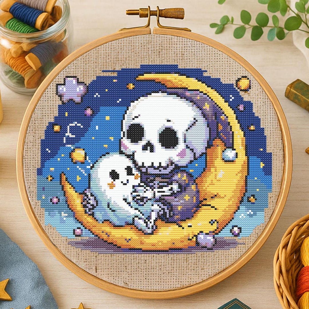 Cute Skeleton and Ghost Cross Stitch Pattern Halloween Skeleton ...