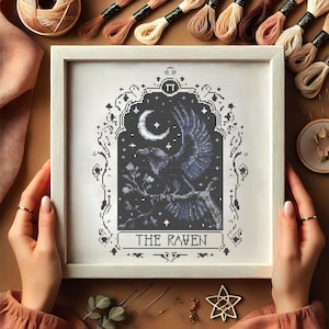Gothic Raven Cross Stitch Pattern, Gothic Moon With Raven Halloween ...