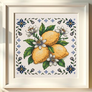 Lemon and Flowers Cross Stitch Pattern Lemons Blossoms with Vintage Floral Embroidery Garden Vintage Citrus Cross Stitch PDF For Beginner