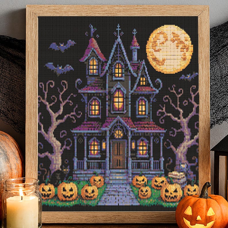 Haunted House Halloween Cross Stitch Pattern Halloween Gothic House ...