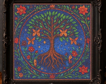Butterfly Tree of Life Cross Stitch Pattern Magical Tree of life Stained Glass Embroidery Fantasy Tree Cross Stitch PDF For Nature Lovers