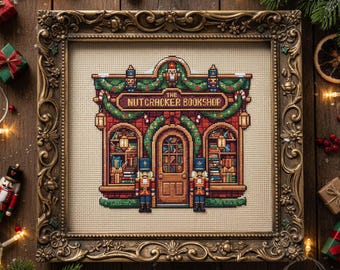 Nutcracker Bookshop Cross Stitch Pattern: Cozy Christmas Soldiers  Embroidery PDF