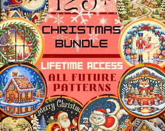 Christmas Mega Bundle 125+ Cross Stitch Pattern Access lifetime Santa Snow Winter Village Nutcracker Holiday Embroidery Instant Download PDF