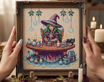 Christmas Witch Cross Stitch Pattern: Fantasy Winter Gift Workshop Embroidery PDF