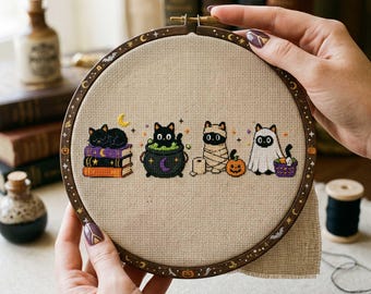 Halloween Cauldron Mummy Ghost Cross Stitch Pattern: Spooky Books Cauldron Embroidery PDF