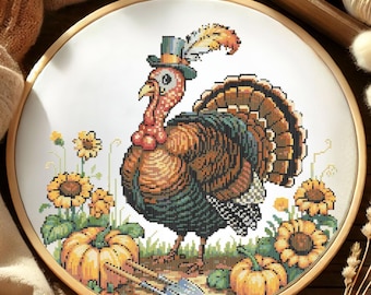 Thanksgiving Turkey Cross Stitch Pattern Harvest Garden Turkey Embroidery Pattern Thanksgiving Holiday Cross Stitch PDF For Autumn Lovers