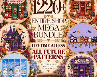 Paquete completo de la tienda: más de 1220 patrones de punto de cruz. Acceso de por vida a diseños de Halloween, Navidad, fantasía y estilo cottagecore. Descarga instantánea.