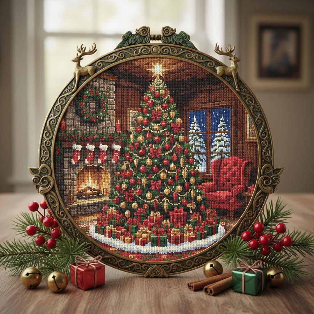 Holiday Living Room Tree Cross Stitch Pattern: Christmas Tree Snowy ...