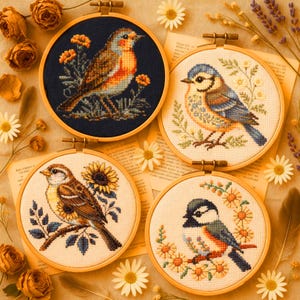 Immerse yourself in the darker charm of the collection — gothic witches, spellbooks, moons, ravens, and enchanted forests stitched in intricate detail. These witchy cross stitch patterns blend fantasy and elegance, perfect for Halloween decor or year-round magical stitching. Every design includes full DMC color charts, high-resolution printable PDFs, and both black-and-white and color versions for easy readability. The deep blacks, silvers, and purples create a haunting yet beautiful atmosphere