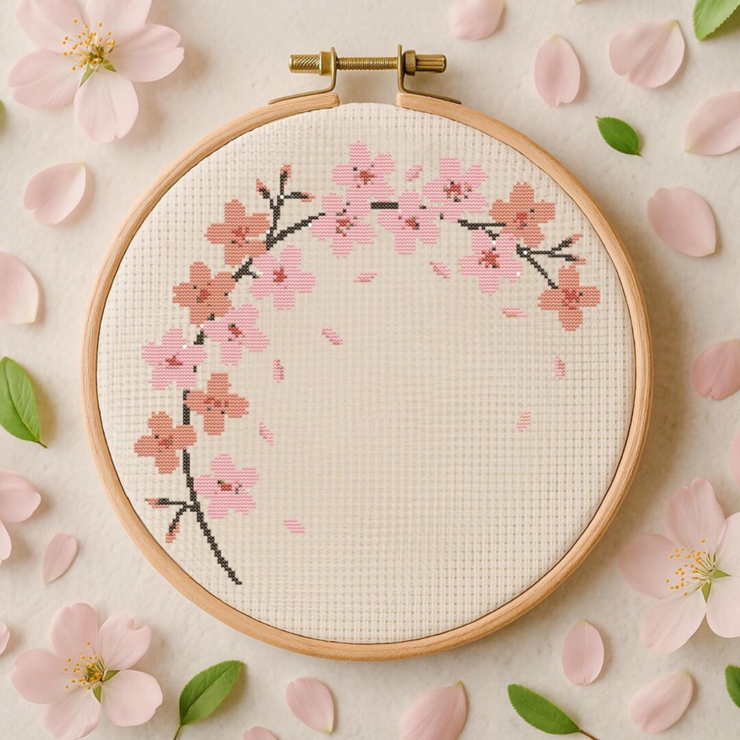 Sakura Flower Cross Stitch Pattern Cherry Blossom Branch Embroidery ...