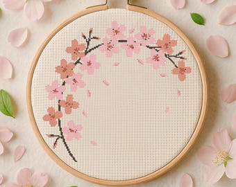 桜のクロスステッチパターン（PDF）｜日本の桜の刺繍デザイン｜モダン