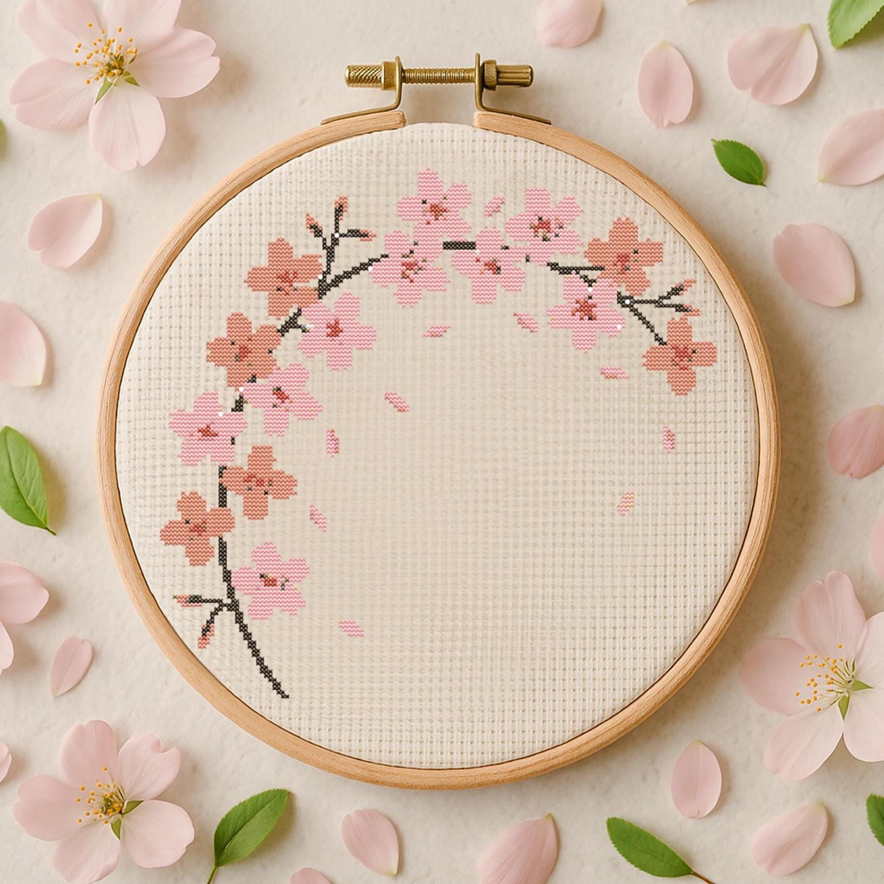 桜の花のクロスステッチパターン 桜の枝の刺繍 花のステッチャーと自然