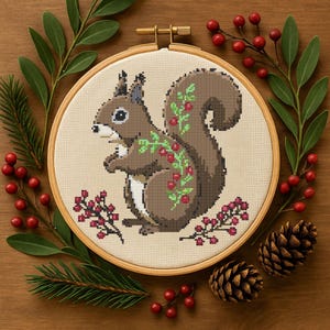 Woodland Squirrel Cross Stitch Pattern, Forest Squirrel Wildflowers Embroidery, Autumn Nature Needlework,Squirrel Cross Stitch Pattern PDF