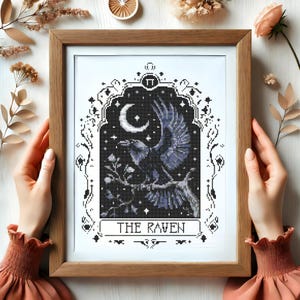 Gothic Raven Cross Stitch Pattern, Gothic Moon With Raven Halloween ...