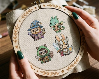 Fantasy Heroes Cross Stitch Pattern Bundle: Animal RPG Characters Embroidery PDF