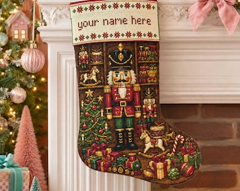 Nutcracker Christmas Stocking Cross Stitch Pattern: Holiday Toy Shop Traditional Embroidery PDF