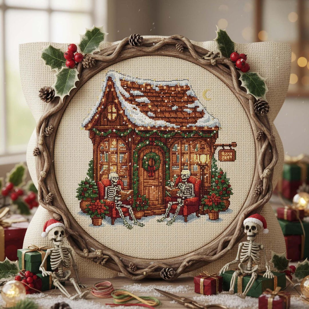 Skeleton Christmas Cottage Cross Stitch Pattern: Gothic Holiday ...