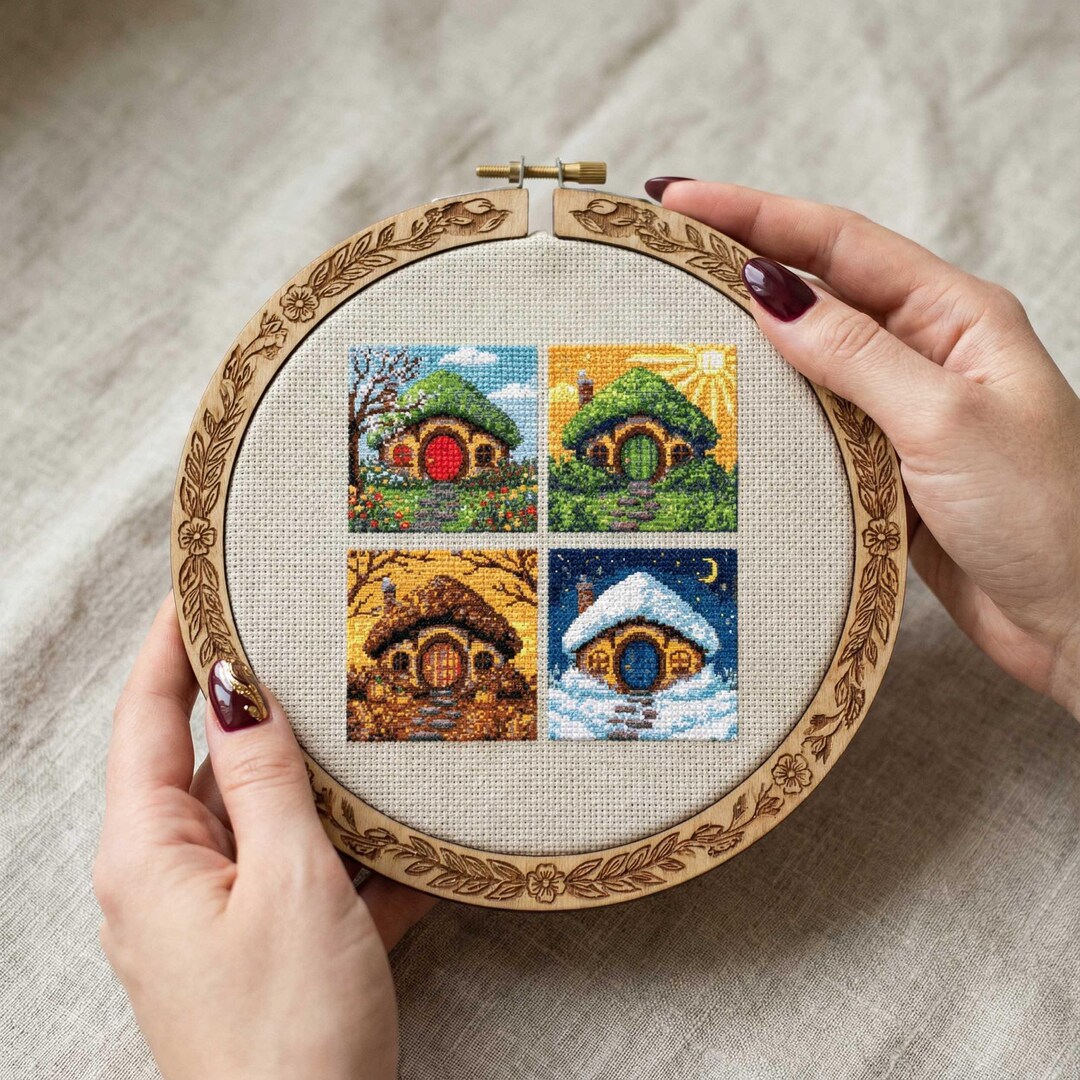 Seasonal Hobbit Home Cross Stitch Pattern: Storybook Cottage in Vintage ...