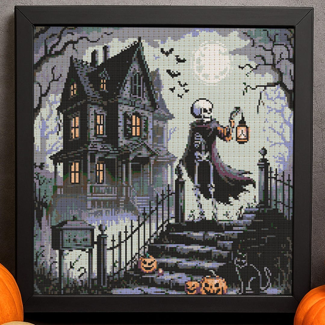 Skeleton Haunted House Cross Stitch Pattern Halloween Gothic House ...