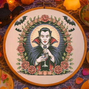 Gothic Vampire Portrait Cross Stitch Pattern Fantasy Halloween Vampire Embroidery Halloween Magical Dracula Spooky Cross Stitch Beginner