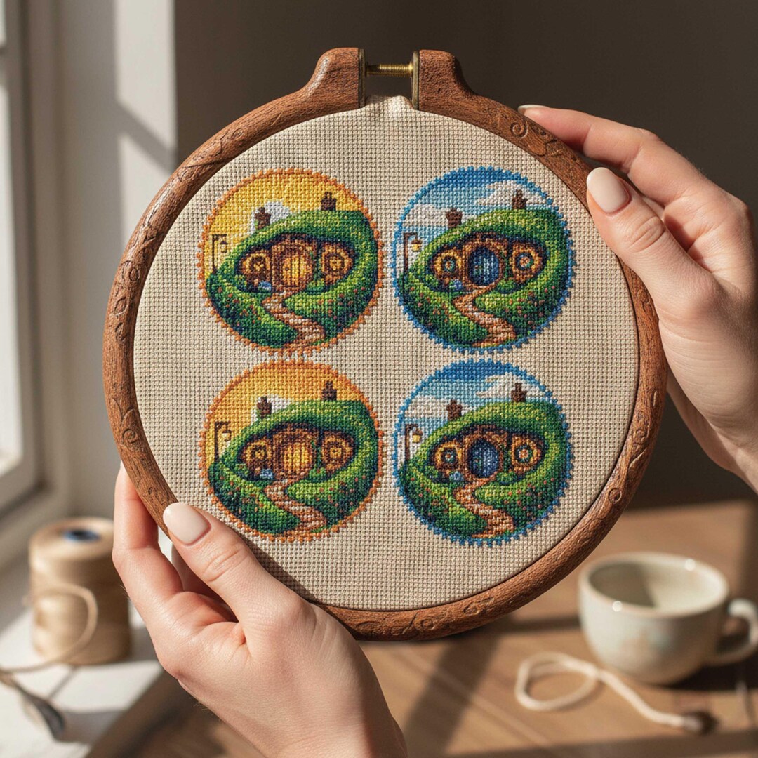 Cozy Hobbit House Cross Stitch Pattern Set: Four Seasons Storybook ...