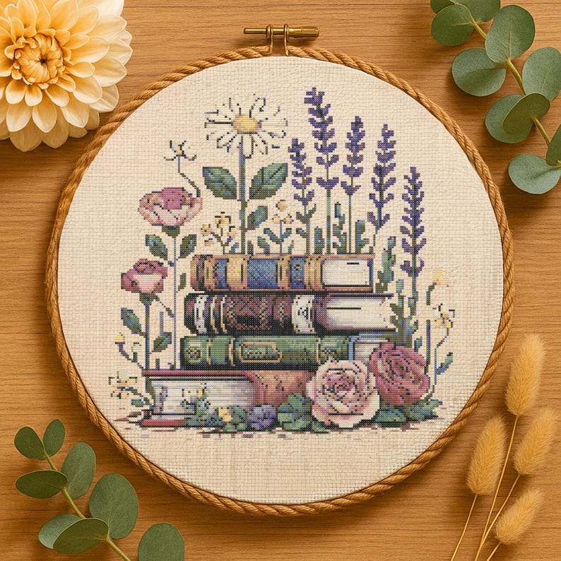 Cozy Floral Book Cross Stitch Pattern Botanical Book Embroidery Floral ...