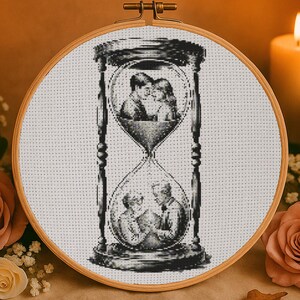 Hourglass Love Story Cross Stitch Pattern Timeless Romance Embroidery Fantasy Timeless Love Couple Silhouette Valentine’s Day Cross Stitch