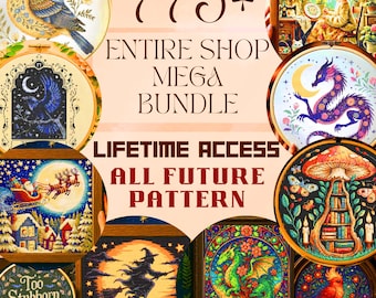 Gesamter Shop Mega Bundle 775+ Kreuzstichmuster Access Lebenszeit Witchy Halloween Fantasy Cottagecore Stickerei Sofort Download