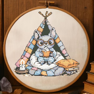Cute Bat in Book Tent Cross Stitch Pattern Halloween Cozy Bat in Blanket Tent Embroidery Fantasy Halloween Gothic Cross Stitch Pattern PDF