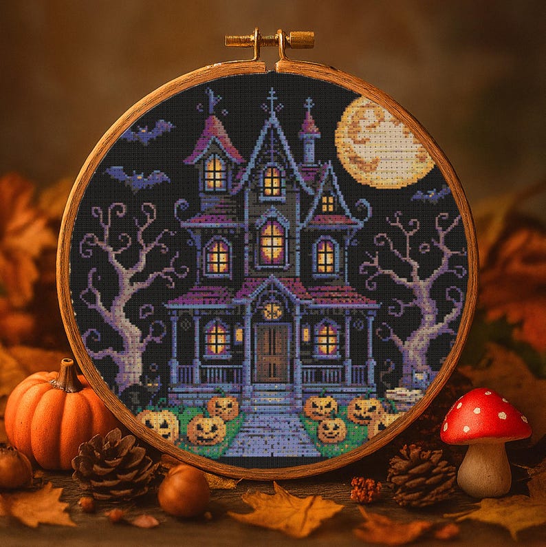 Haunted House Halloween Cross Stitch Pattern Halloween Gothic House ...