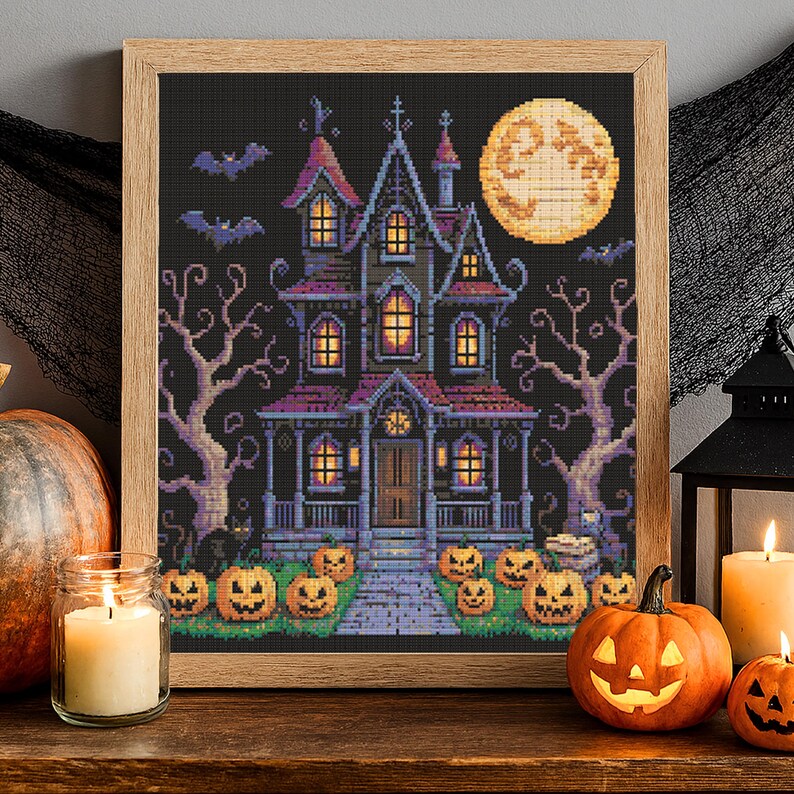 Haunted House Halloween Cross Stitch Pattern Halloween Gothic House ...