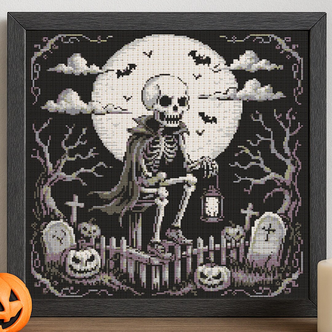 Gothic Skeleton Cross Stitch Pattern Halloween Skeleton Lantern Bearer ...