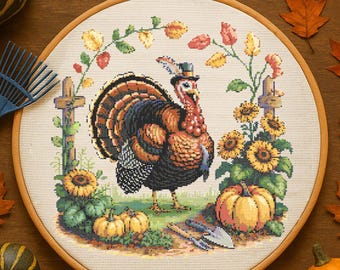 Thanksgiving Turkey Garden Arch Cross Stitch Pattern Autumn Turkey Embroidery Pattern Thanksgiving Holiday Cross Stitch PDF For Autumn Lover