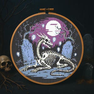 Skeleton Dragon Cross Stitch Pattern, Gothic Dragon Halloween Embroidery, Spooky Halloween beginner stitching Pattern PDF, Fantasy Decor