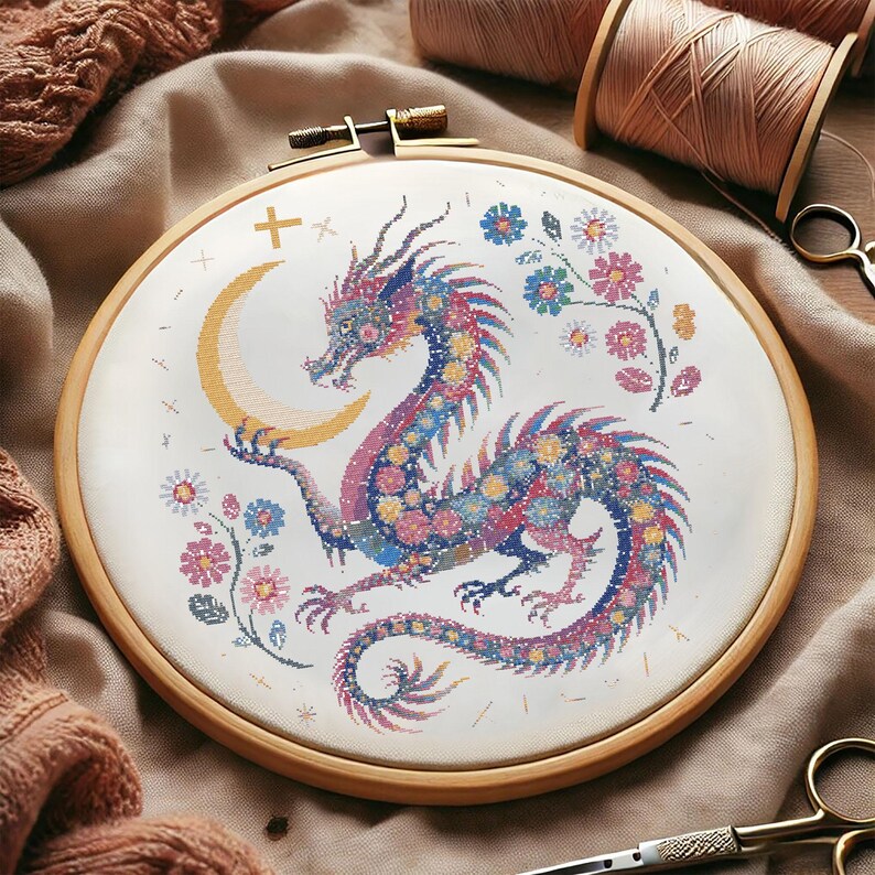 Fantasy Dragon Embroidery Chart – DIY Elegant Needlework
Transform your stitching with this stunning floral dragon embroidery design. The intricate details and elegant layout make this pattern a fantastic choice for fantasy decor, handmade gifts, or artistic embroidery projects.