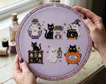 Ghost Potion Halloween Cross Stitch Pattern: Witch Potion Pumpkin Embroidery PDF