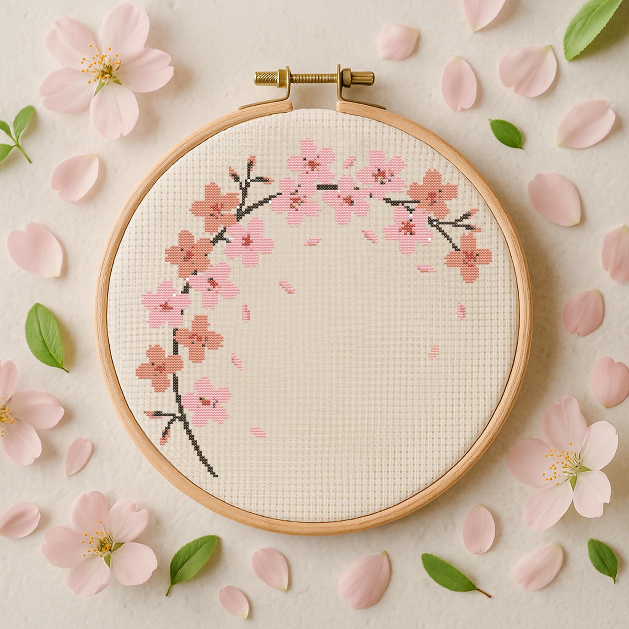 Sakura Flower Cross Stitch Pattern Cherry Blossom Branch Embroidery ...
