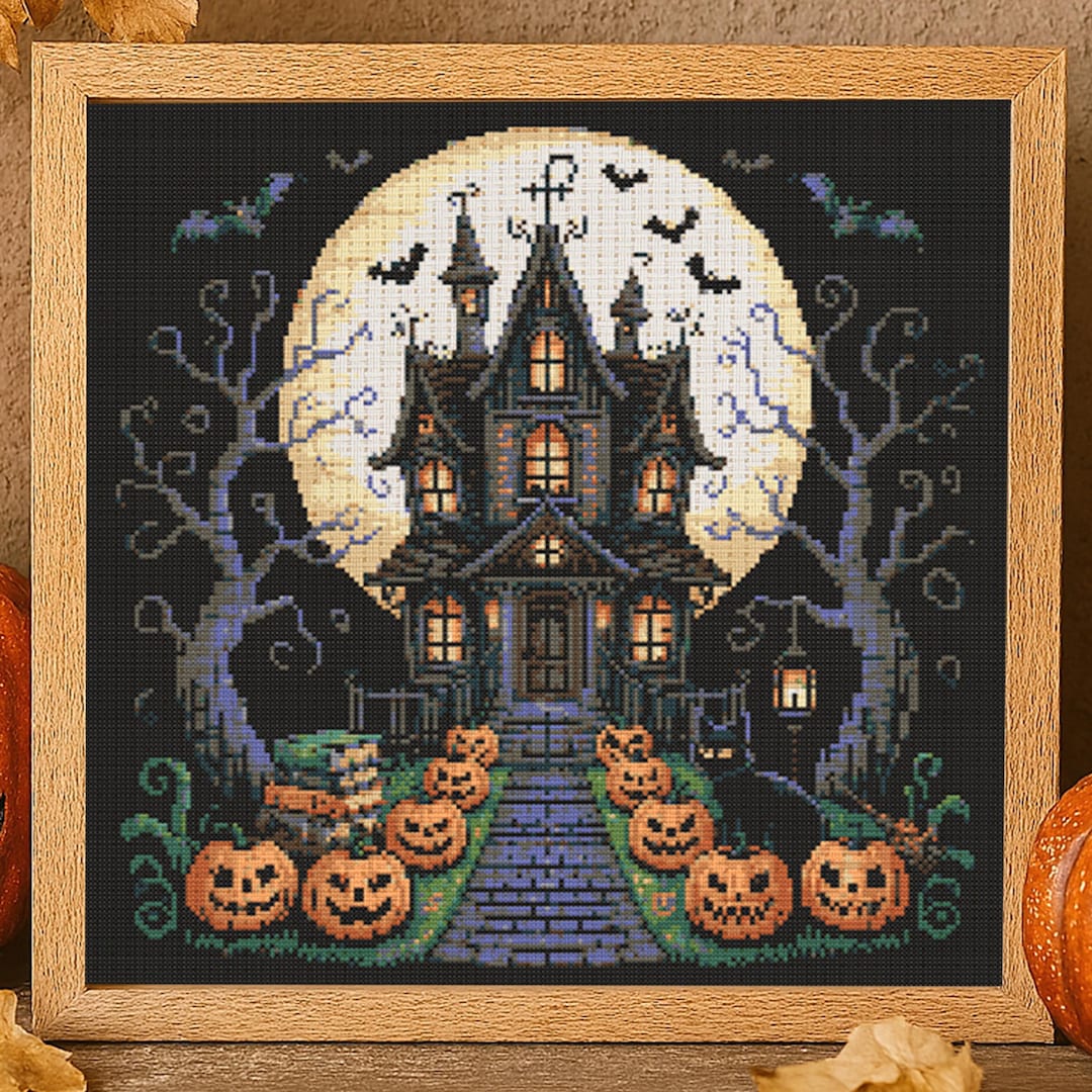Witchy Haunted House Cross Stitch Pattern Halloween Gothic House ...