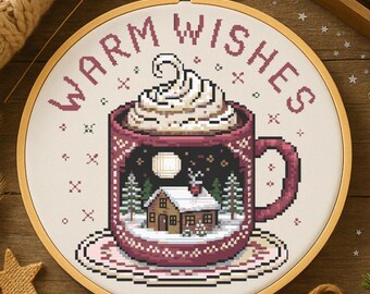 Christmas Hot Cocoa Mug Cross Stitch Pattern Warm Wishes Hot Cocoa Mug Embroidery Pattern Cozy Winter Christmas Holiday Cross Stitch PDF
