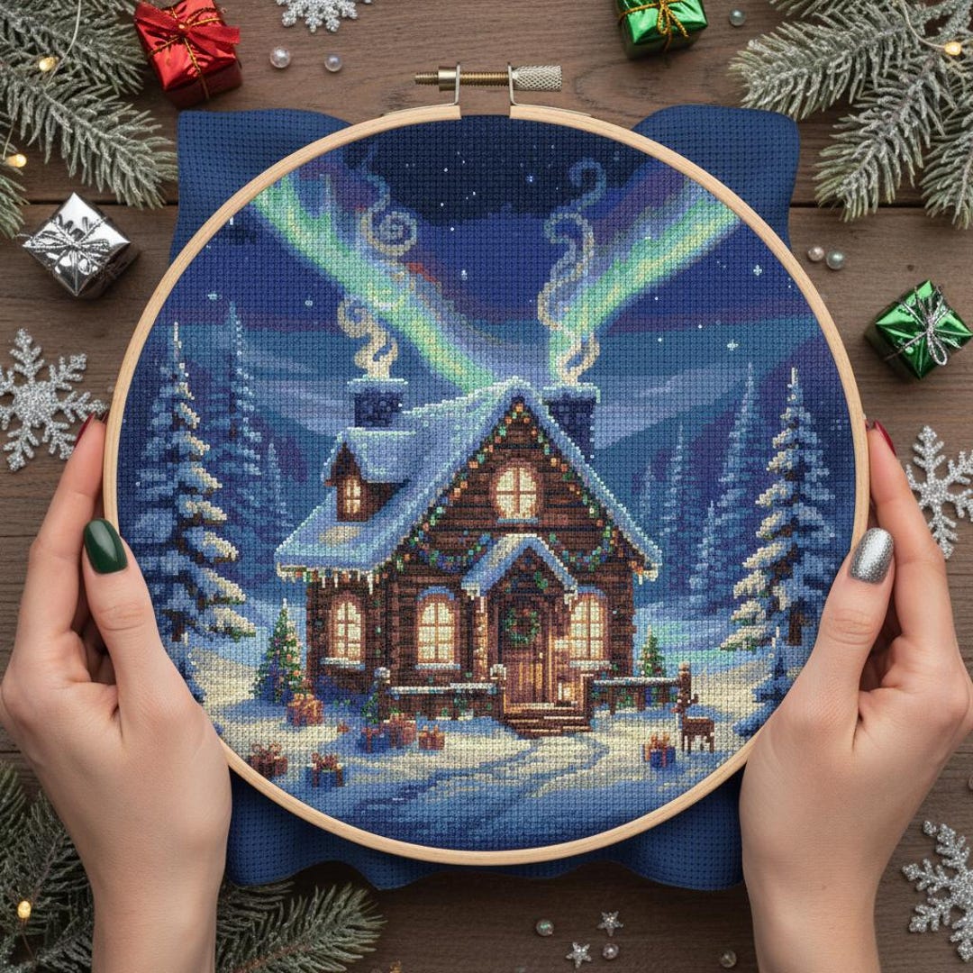 Cozy Christmas Cabin Cross Stitch Pattern: Snowy Winter Cottage ...