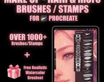究極のProcreateブラシ＆スタンプ1000種類以上 - 髪、目、メイク、ポートレート + ボーナス水彩セット | 即時ダウンロード