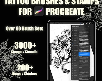 3000+ Procreate Brushes & Stamps, Tattoo-stencils, Digital-product, Procreate Brushes Birds Flowers Shaders Liners Japan Skull Stamps