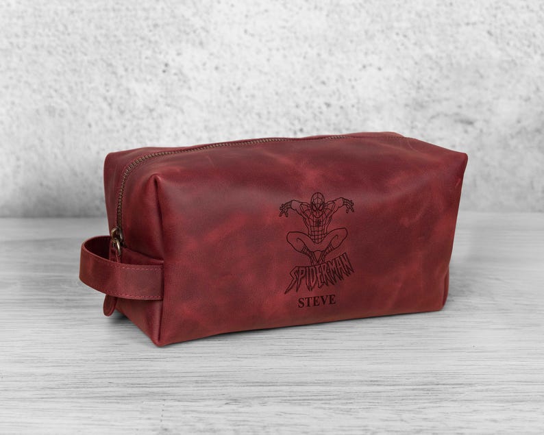 Spiderman Gift, Superhero Toiletry Bag, Spiderman Dopp Kit, Christmas Marvel Fans Gift, Engraved Toiletry Bag