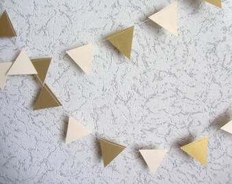 ANY COLOR Garland Gold White Flags Bunting Wedding Birthday Party hanging Wall Decoation Ivory paper garland triangles garland cream gold